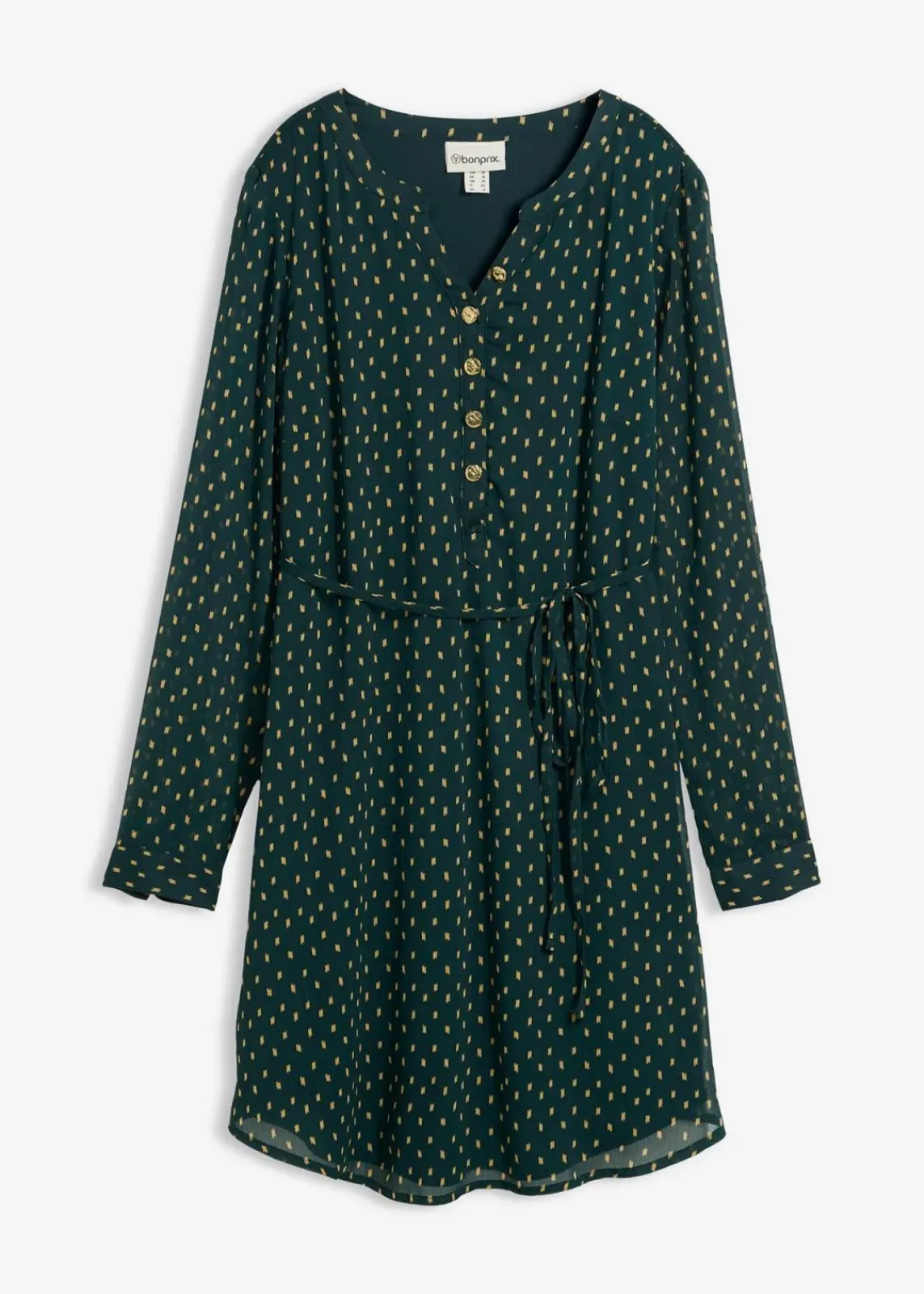 bonprix Bekleidung·Blazer|Umstandsmode^2-in-1 Umstands- und Stillkleid aus Chiffon tiefgrün/gold gepunktet