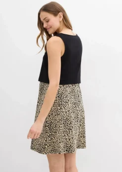 bonprix Bekleidung·Blazer|Umstandsmode^2-in-1 Umstands- und Stillkleid aus Baumwolljersey schwarz/beige leo bedruckt