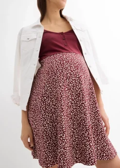 bonprix Bekleidung·Blazer|Umstandsmode^2-in-1 Umstands- und Stillkleid aus Bio-Baumwolle dunkelbeere/weiß geblümt