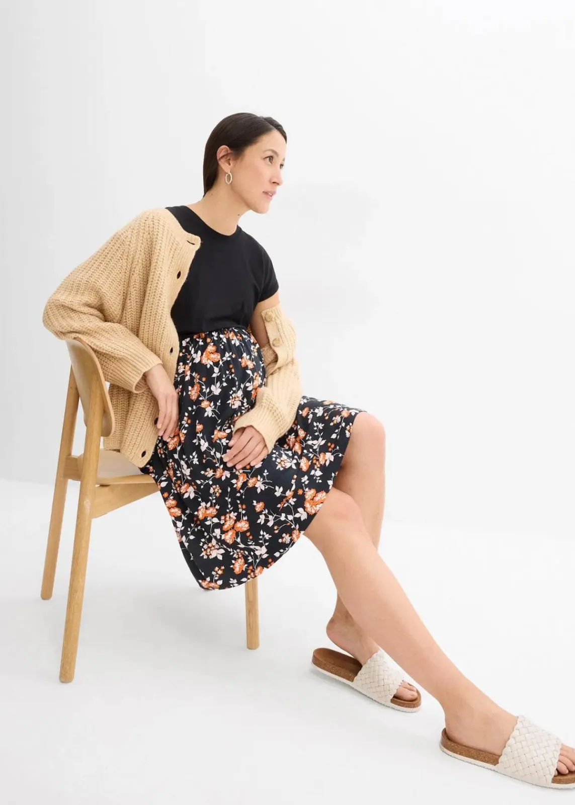 bonprix Bekleidung·Blazer|Umstandsmode^2-in-1 Umstands- und Stillkleid mit Taschen schwarz/terracotta geblümt