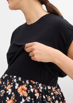 bonprix Bekleidung·Blazer|Umstandsmode^2-in-1 Umstands- und Stillkleid mit Taschen schwarz/terracotta geblümt