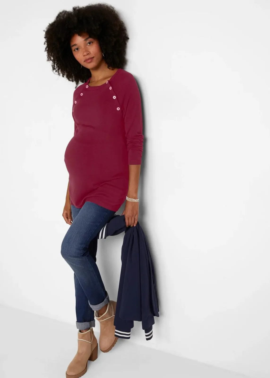 bonprix Bekleidung·Blazer|Umstandsmode^2-in-1 Umstands- und Stillpullover aus Feinstrick ahornrot