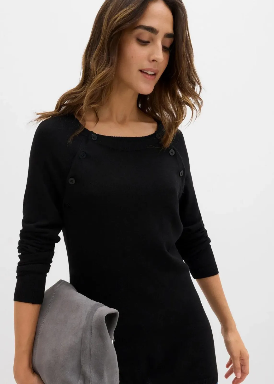bonprix Umstandsmode|Bekleidung·Blazer^2-in-1 Umstands- und Stillpullover aus Feinstrick schwarz