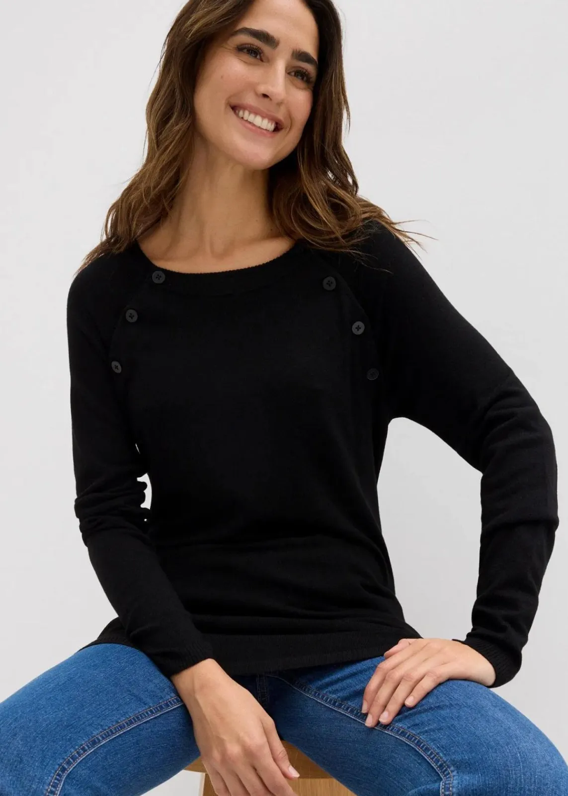 bonprix Umstandsmode|Bekleidung·Blazer^2-in-1 Umstands- und Stillpullover aus Feinstrick schwarz