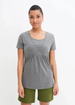 bonprix Umstandsmode|Nachhaltigere Materialien^2-in-1 Umstands- und Stillshirts (2er Pack​) vintagerosa+grau meliert