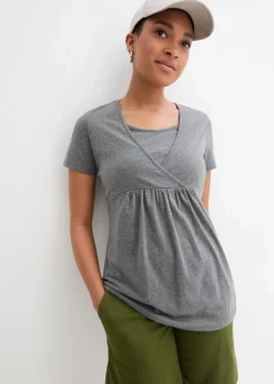 bonprix Umstandsmode|Nachhaltigere Materialien^2-in-1 Umstands- und Stillshirts (2er Pack​) vintagerosa+grau meliert