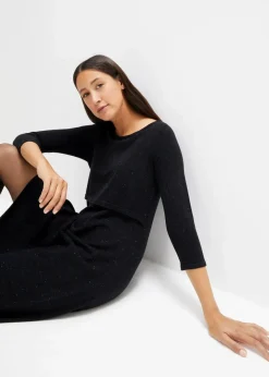 bonprix Bekleidung·Blazer|Umstandsmode^2-in-1 Umstands- und Stillstrickkleid mit Glanzgarn schwarz