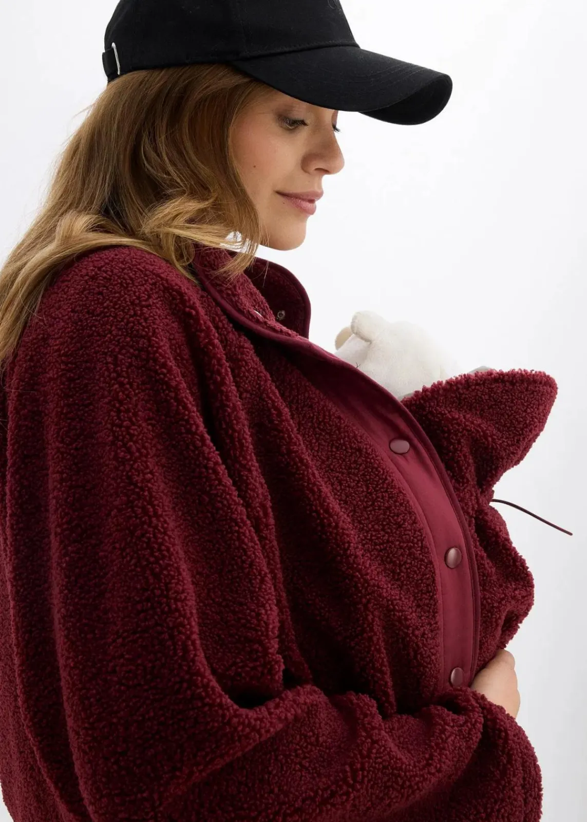 bonprix Bekleidung·Blazer|Umstandsmode^3-in-1 Umstands- und Tragejacke aus Teddyfleece dunkelbeere