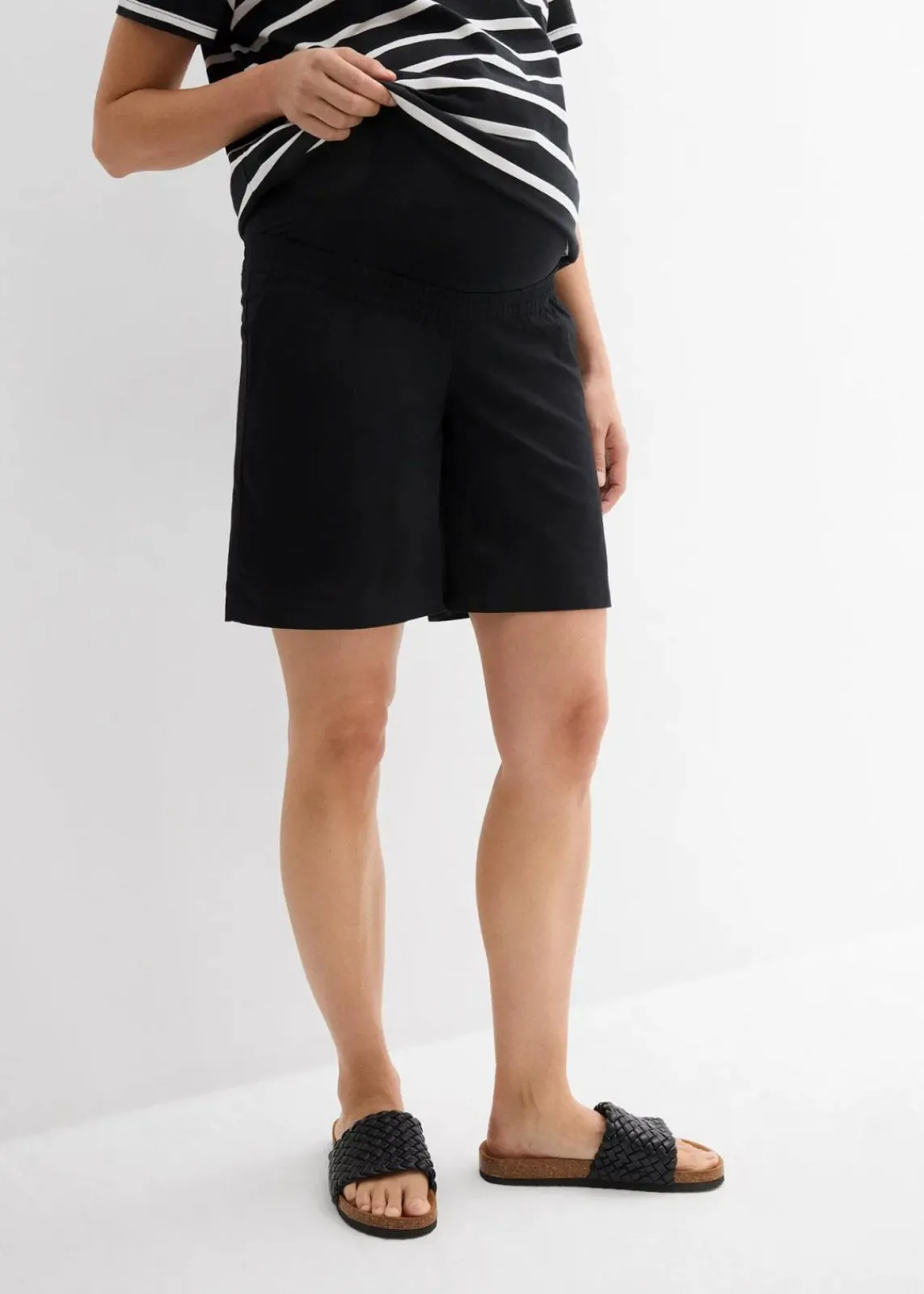 bonprix Bekleidung·Blazer|Umstandsmode^2-in-1 Umstandsbermuda mit Bauchband zum Umklappen aus Leinen-Mix schwarz