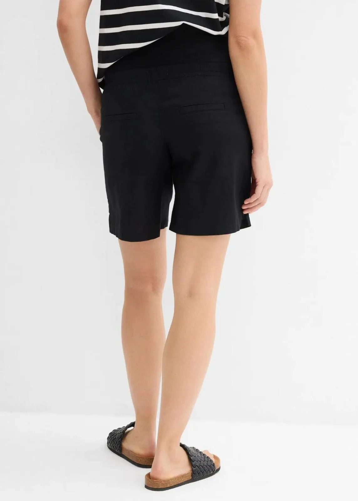 bonprix Bekleidung·Blazer|Umstandsmode^2-in-1 Umstandsbermuda mit Bauchband zum Umklappen aus Leinen-Mix schwarz