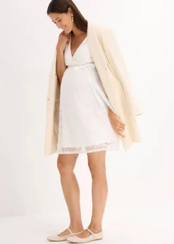 bonprix Bekleidung·Blazer|Umstandsmode^2-in-1 Umstands-Hochzeitskleid aus Spitze mit Stillfunktion wollweiß