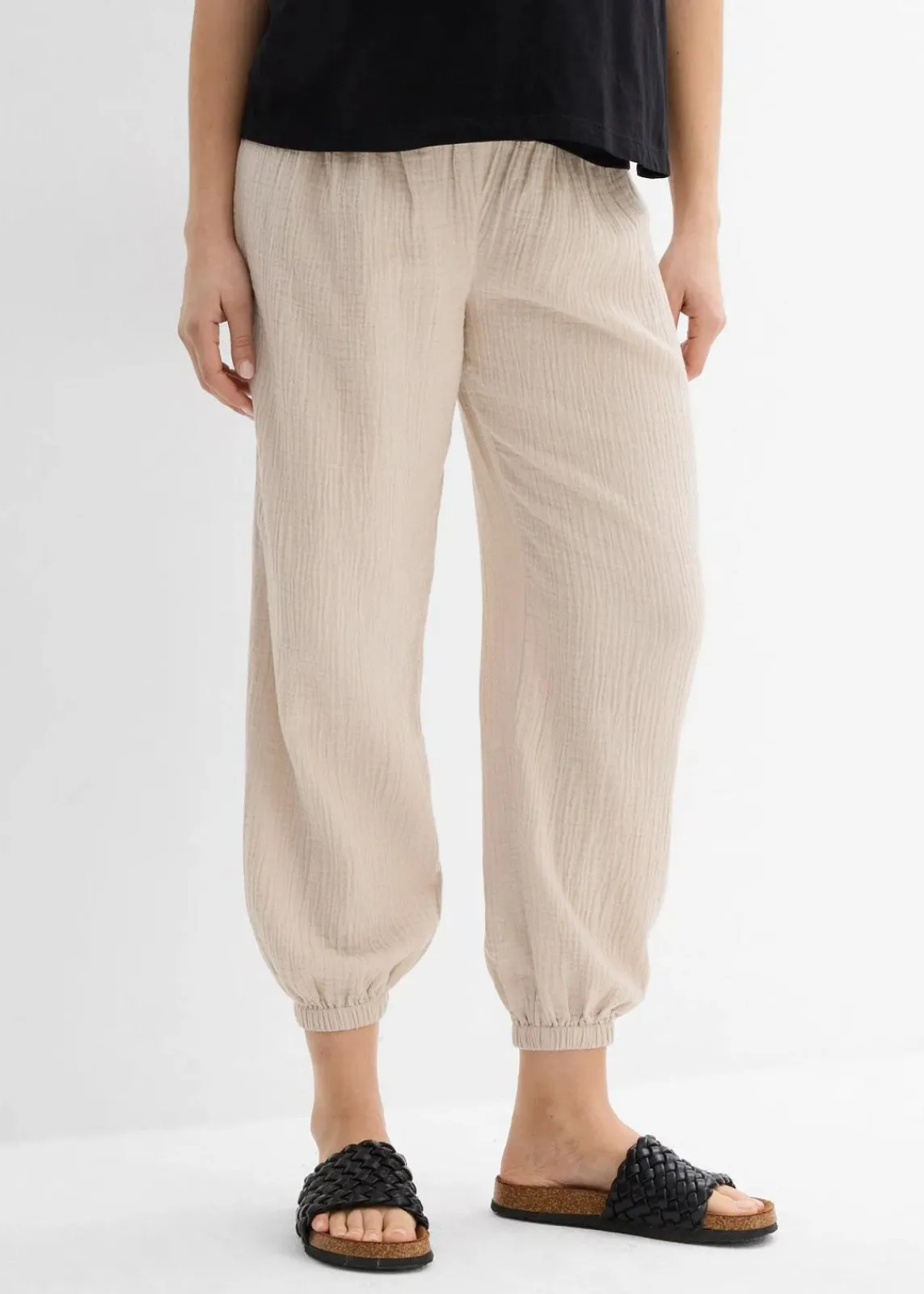 bonprix Bekleidung·Blazer|Umstandsmode^2-in-1 Umstandshose aus reinem Baumwollmusselin für die Schwangerschaft und danach steingrau