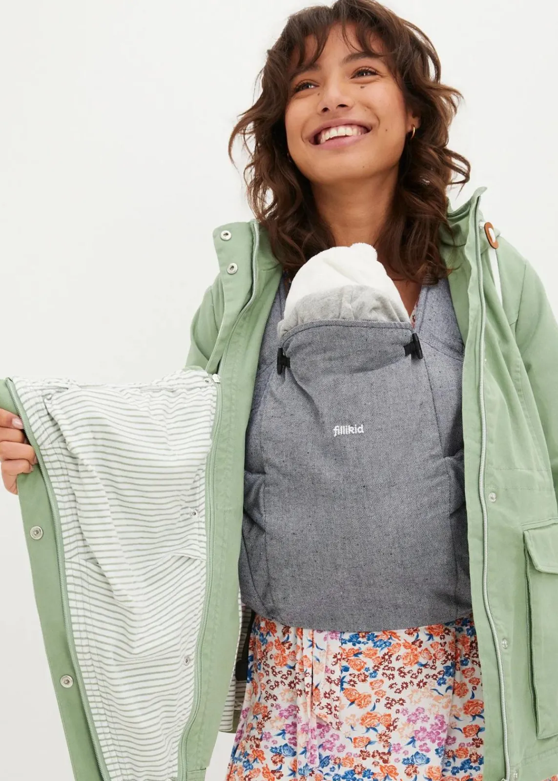 bonprix Bekleidung·Blazer|Umstandsmode^3-in-1 Umstandsjacke mit Trageeinsatz moosgrün/weiß