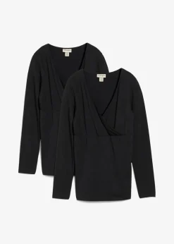 bonprix Bekleidung·Blazer|Umstandsmode^2-in-1 Umstandsshirts und Stillshirts aus Bio-Baumwolle (2er Pack​) schwarz + schwarz
