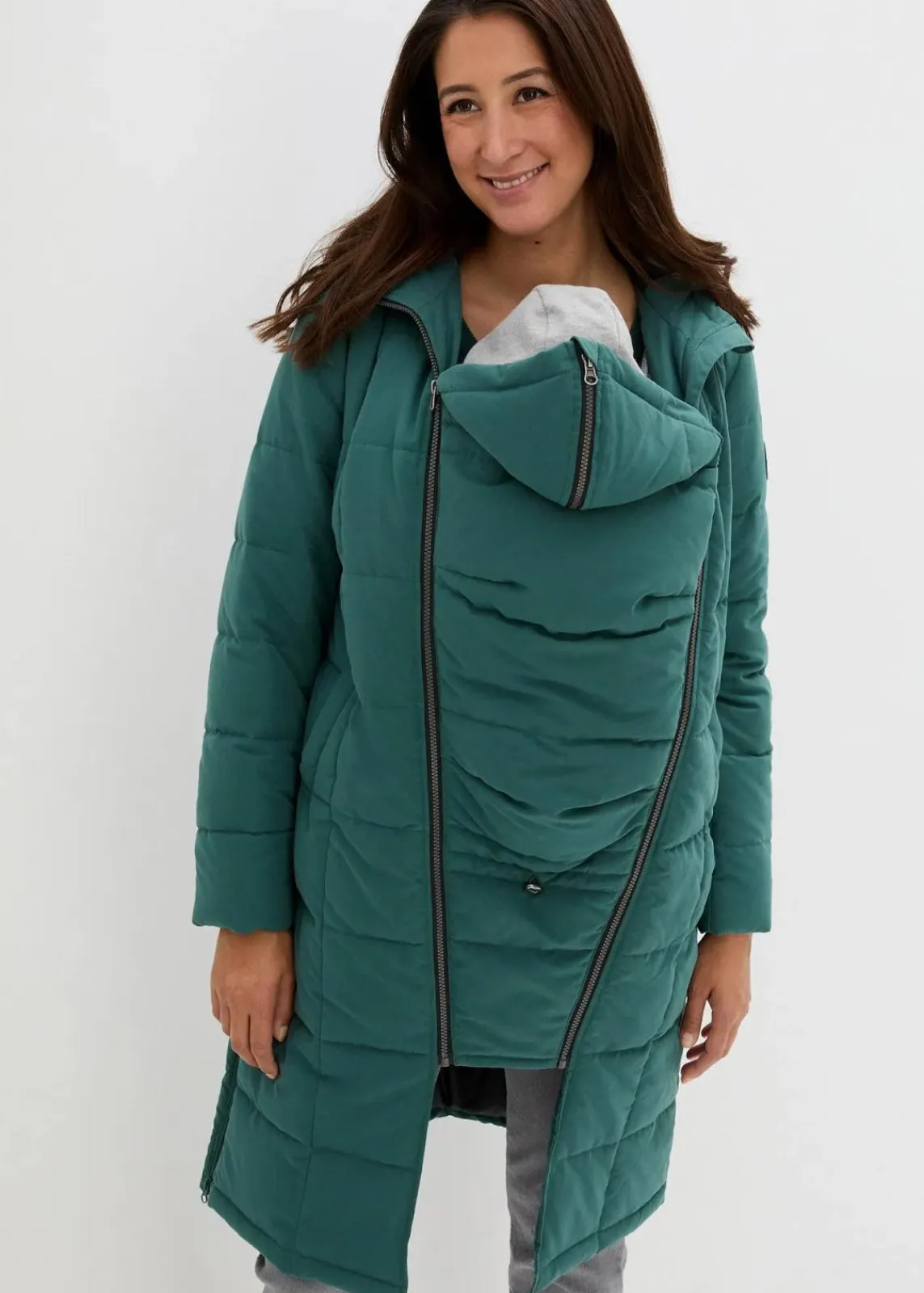 bonprix Umstandsmode|Nachhaltigere Materialien^3-in-1 Umstandssteppmantel und Tragemantel mit recyceltem Polyester mattgrün