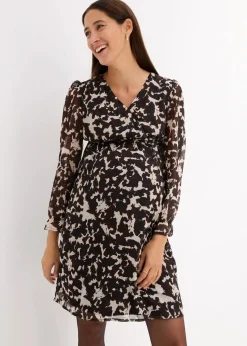 bonprix Bekleidung·Blazer|Umstandsmode^2-in-1 Umstands-und Stillkleid aus Chiffon schwarz graphisch bedruckt
