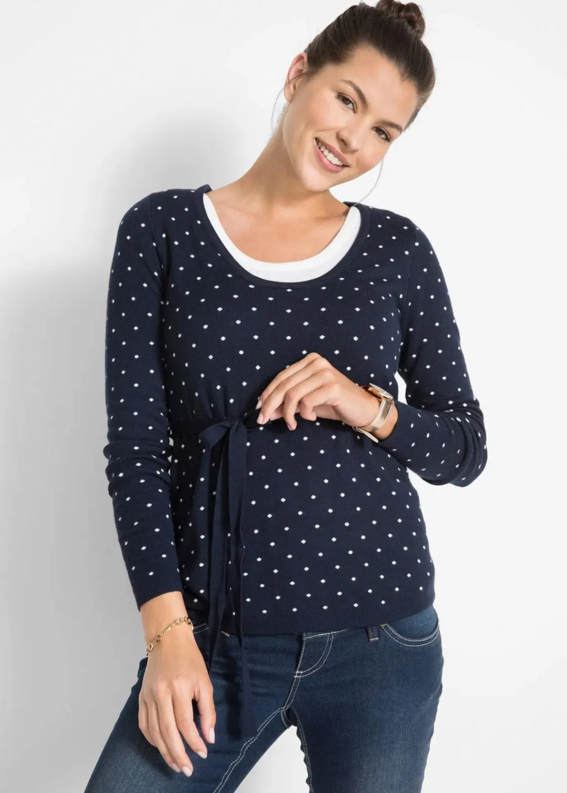 bonprix Bekleidung·Blazer|Umstandsmode^2-in-1 Umstands-und Stillpullover aus Feinstrick dunkelblau gepunktet