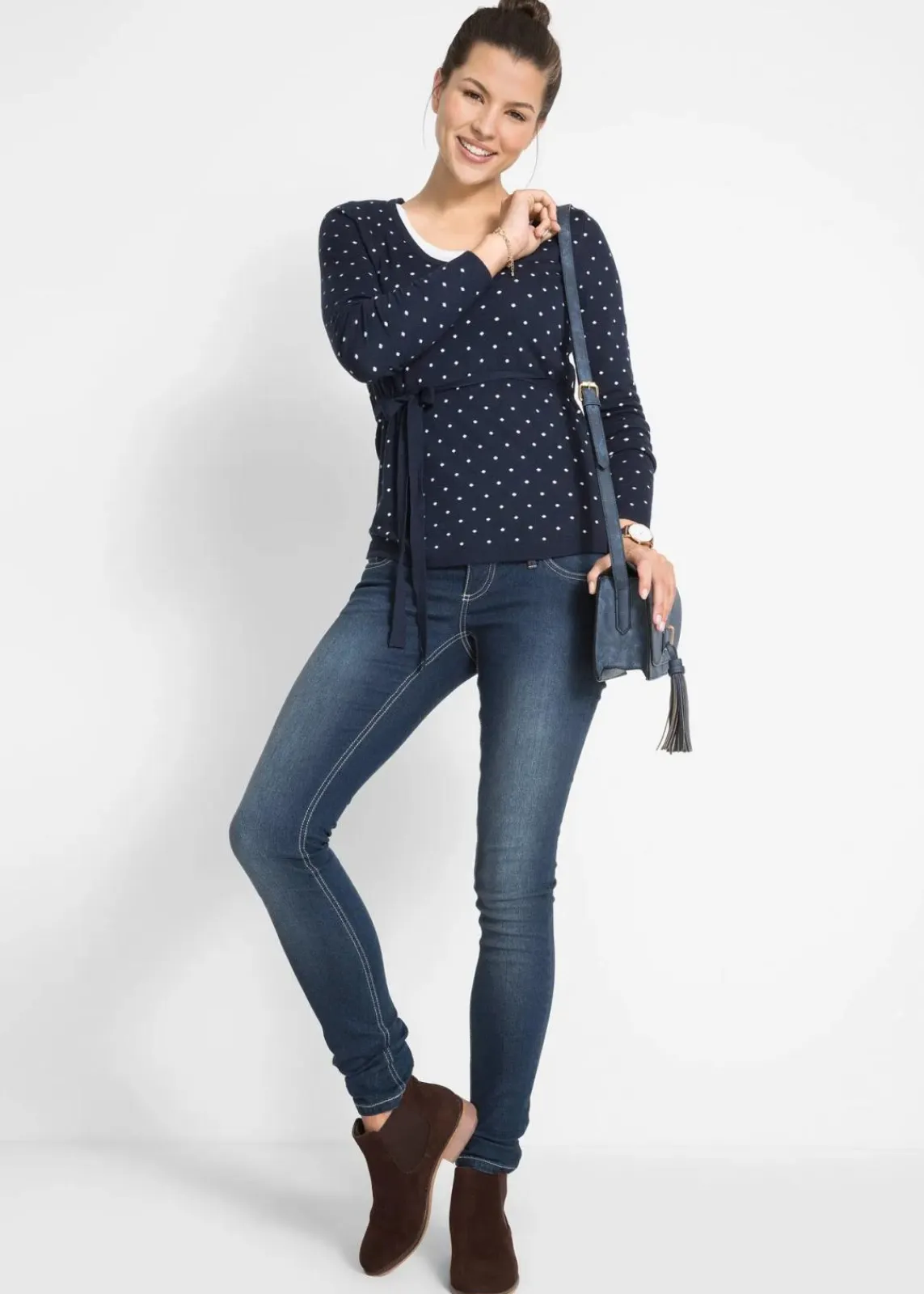 bonprix Bekleidung·Blazer|Umstandsmode^2-in-1 Umstands-und Stillpullover aus Feinstrick dunkelblau gepunktet