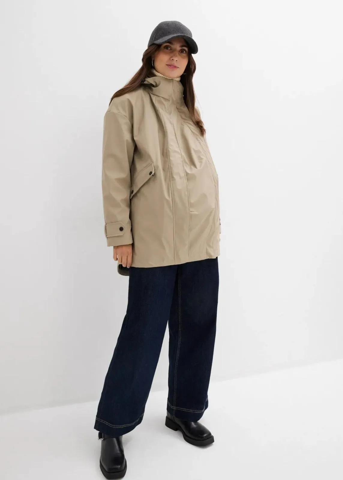 bonprix Bekleidung·Blazer|Umstandsmode^6-in-1 wasserabweisende Umstandsjacke mit Trageeinsatz und herausnehmbarer Fleecejacke beige/schwarz