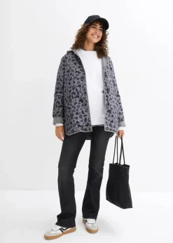 bonprix Bekleidung·Blazer|Umstandsmode^4-in-1 Wende-Umstandsjacke mit Tragefunktion rauchgrau+leo bedruckt