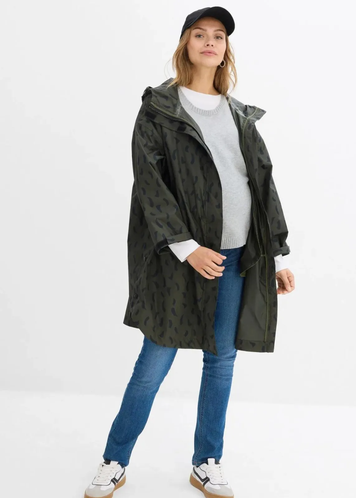 bonprix Bekleidung·Blazer|Umstandsmode^3-in-1 wetterfestes Umstands-Regencape mit Trageeinsatz mit Beutel tiefoliv/schwarz