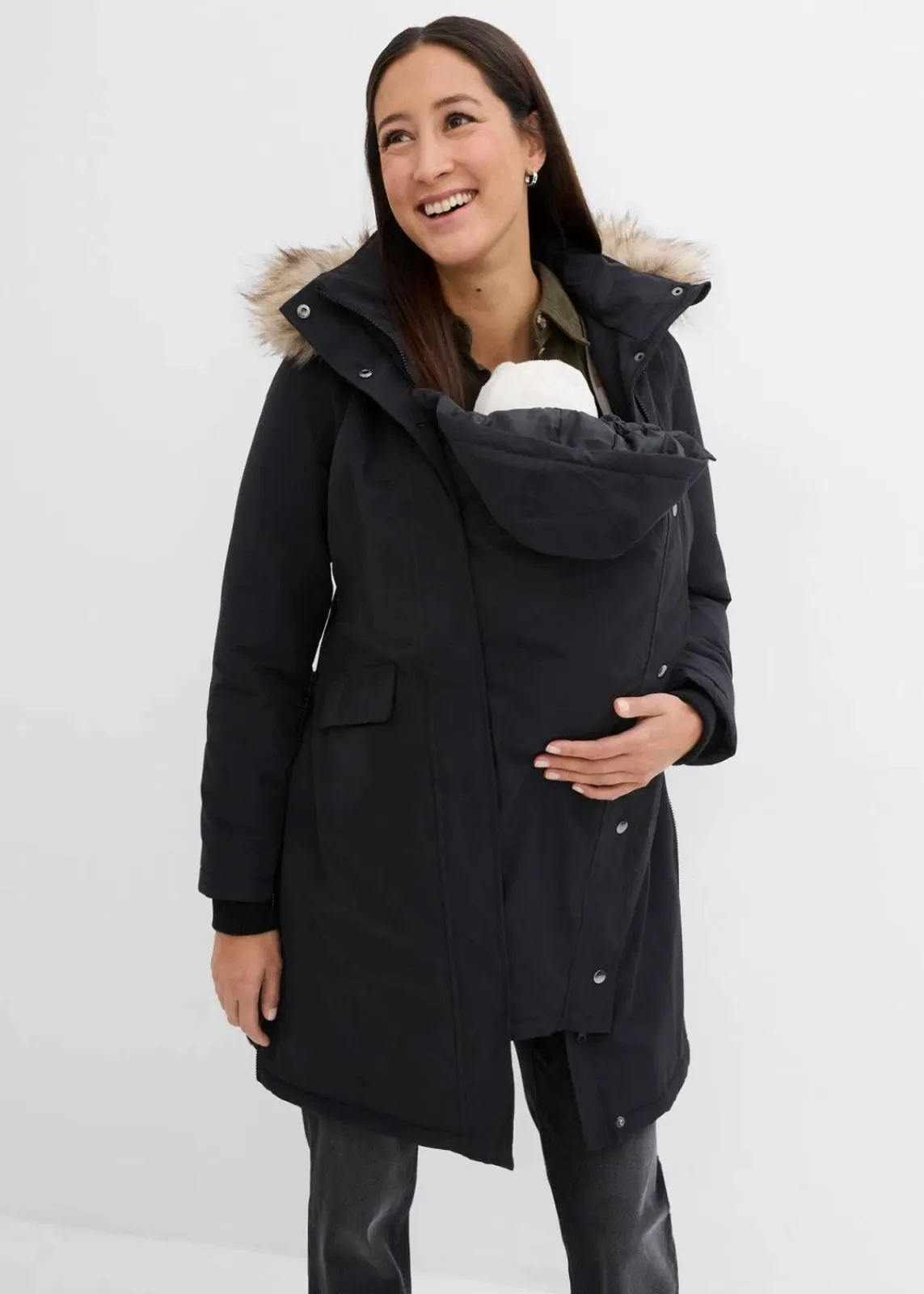 bonprix Bekleidung·Blazer|Nachhaltigere Materialien^3-in-1 wind-und wasserdichter Umstandsmantel mit Trageeinsatz schwarz