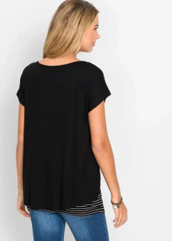 bonprix Nachhaltigere Materialien|Shirts & Tops^2-in-1-Shirt schwarz/weiß geringelt