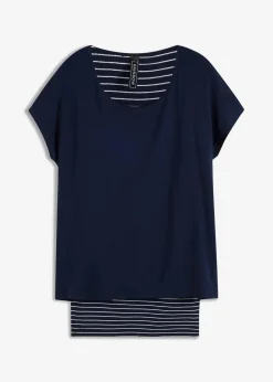 bonprix Nachhaltigere Materialien|Shirts & Tops^2-in-1-Shirt dunkelblau/weiß geringelt