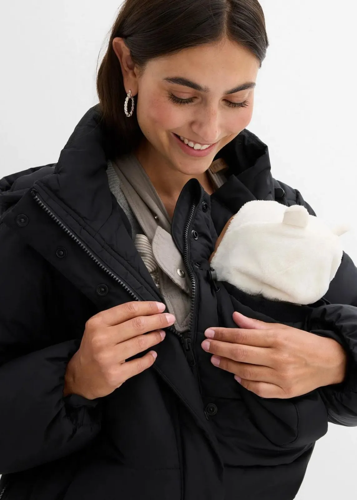 bonprix Bekleidung·Blazer|Umstandsmode^3-in-1-Umstands-Pufferjacke mit Trageeinsatz, wasserabweisend schwarz