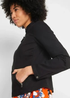 bonprix Bekleidung·Hosen|Jacken & Mäntel^Jacke aus Baumwoll-Twill mit seitlichen Stretcheinsätzen schwarz