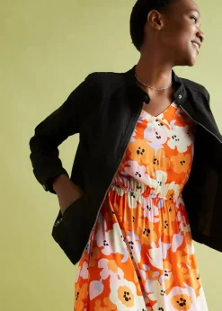 bonprix Bekleidung·Hosen|Jacken & Mäntel^Jacke aus Baumwoll-Twill mit seitlichen Stretcheinsätzen schwarz
