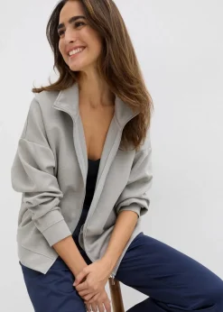 bonprix Bekleidung·Röcke|Basics^Jacke in Scuba Qualität mit Reißverschluss hellgrau meliert meliert