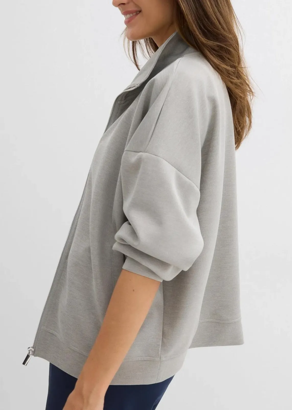 bonprix Bekleidung·Röcke|Basics^Jacke in Scuba Qualität mit Reißverschluss hellgrau meliert meliert