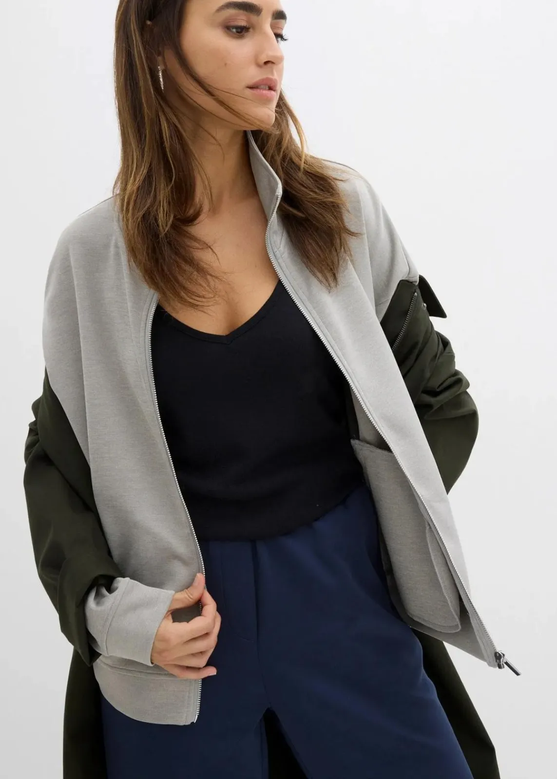 bonprix Bekleidung·Röcke|Basics^Jacke in Scuba Qualität mit Reißverschluss hellgrau meliert meliert