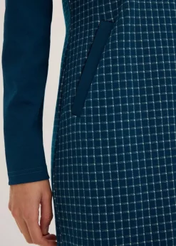 bonprix Bekleidung·Pullover & Strickjacken|Kleider^Jacquard Kleid mit Kontrastkragen blaupetrol/perlweiß kariert