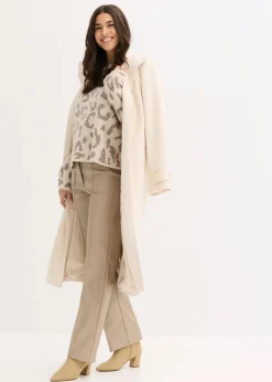 bonprix Bekleidung·Umstandsmode|Strickmode^Jacquard Oversize Pullover mit Pailletten sandbeige/taupe leo