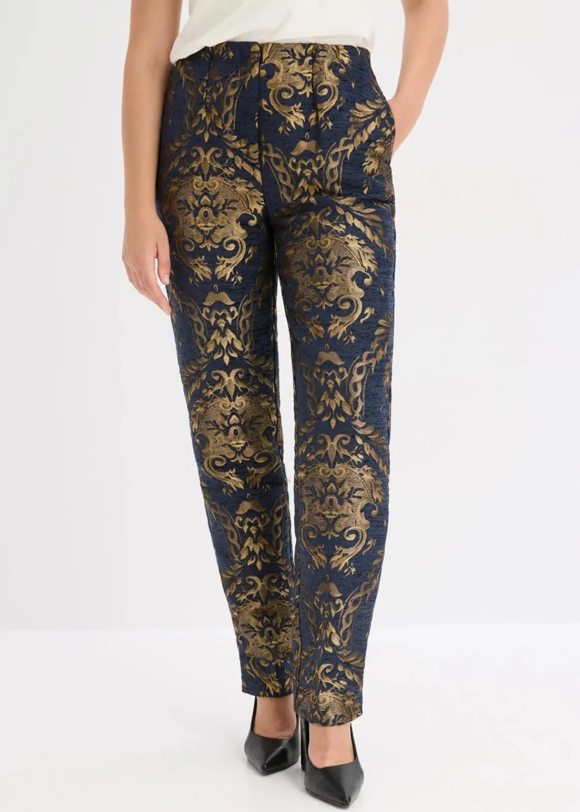 bonprix Festliche Mode|Hosen^Jacquard-Hose blau/gold