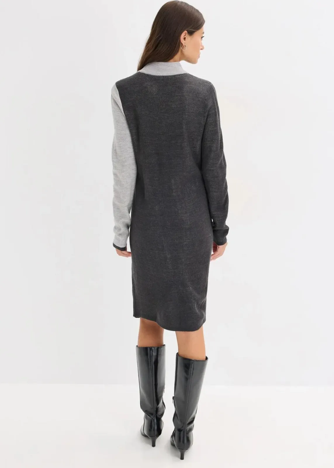 bonprix Bekleidung·Umstandsmode|Bekleidung·Pullover & Strickjacken^Jacquard-Strickkleid mit modernen Streifen anthrazit meliert/hellgrau meliert/wollweiß