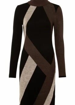 bonprix Strickmode|Bekleidung·Pullover & Strickjacken^Jacquard-Strickkleid mit modernen Streifen schwarz/braun graphisch