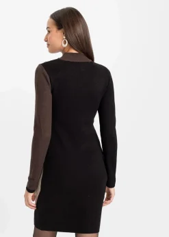 bonprix Strickmode|Bekleidung·Pullover & Strickjacken^Jacquard-Strickkleid mit modernen Streifen schwarz/braun graphisch