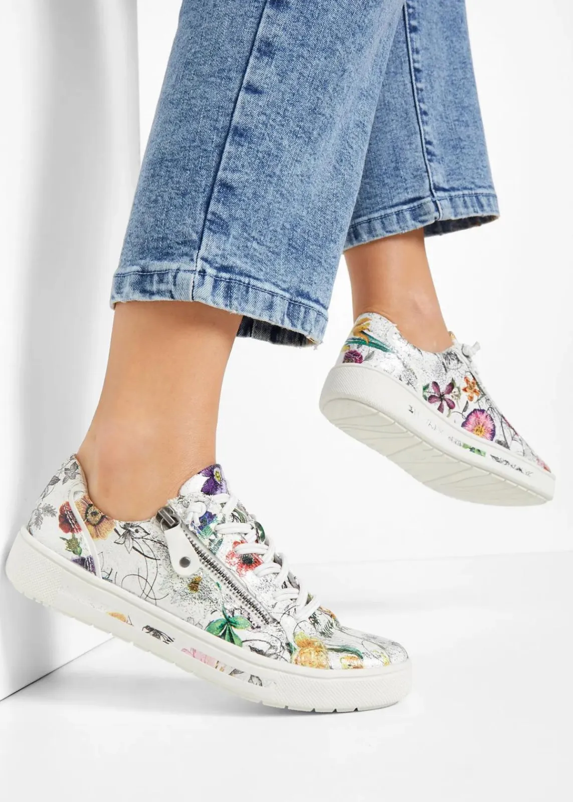 Jana High Heels|Komfortschuhe^Komfort-Sneaker in bequemer Weite weiß geblümt