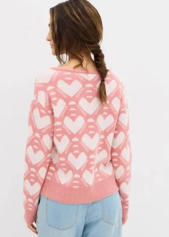 bonprix Bekleidung·Umstandsmode|Strickmode^Jaquard Feinstrickpullover rosa/weiß herzen