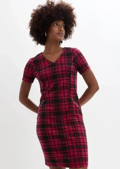 bonprix Kleider|Bekleidung·Pullover & Strickjacken^Jaquardkleid mit dekorativen Nieten granatrot/schwarz kariert