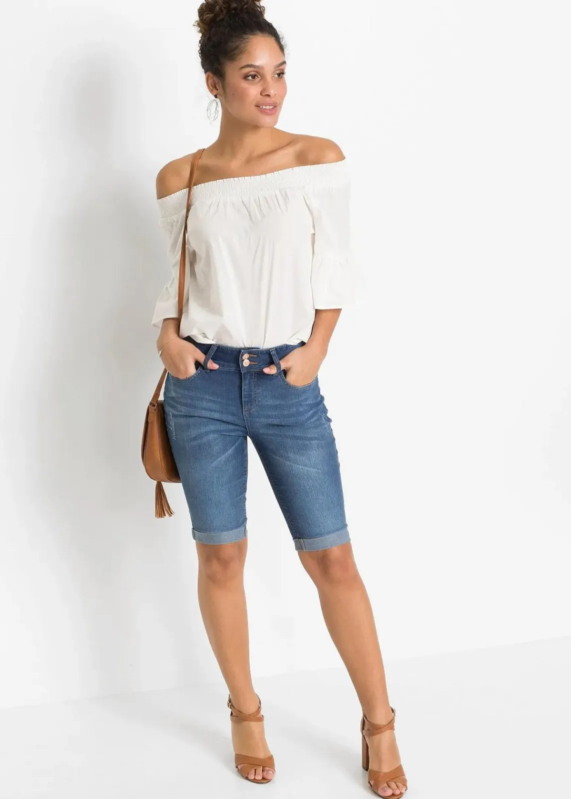 bonprix Bekleidung·Outdoorbekleidung|Bekleidung·Shirts & Tops^Jeans Bermuda Mid Waist blue stone