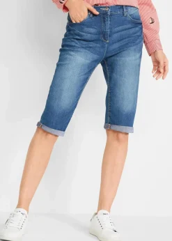 bonprix Bekleidung·Outdoorbekleidung|Bekleidung·Shirts & Tops^Jeans Bermuda Mid Waist mit gekrempeltem Saum blau denim