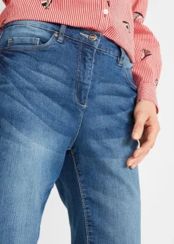 bonprix Bekleidung·Outdoorbekleidung|Bekleidung·Shirts & Tops^Jeans Bermuda Mid Waist mit gekrempeltem Saum blau denim