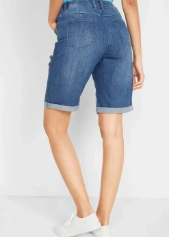 bonprix Bekleidung·Outdoorbekleidung|Bekleidung·Shirts & Tops^Jeans Bermuda Mid Waist mit Stickerei und Bequembund blau denim