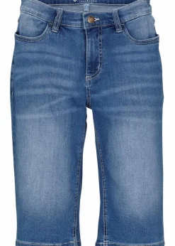 bonprix Bekleidung·Shirts & Tops|Jeans^Jeans Bermuda Mid Waist, Stretch hellblau denim used
