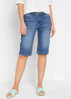 bonprix Bekleidung·Shirts & Tops|Jeans^Jeans Bermuda Mid Waist, Stretch hellblau denim used