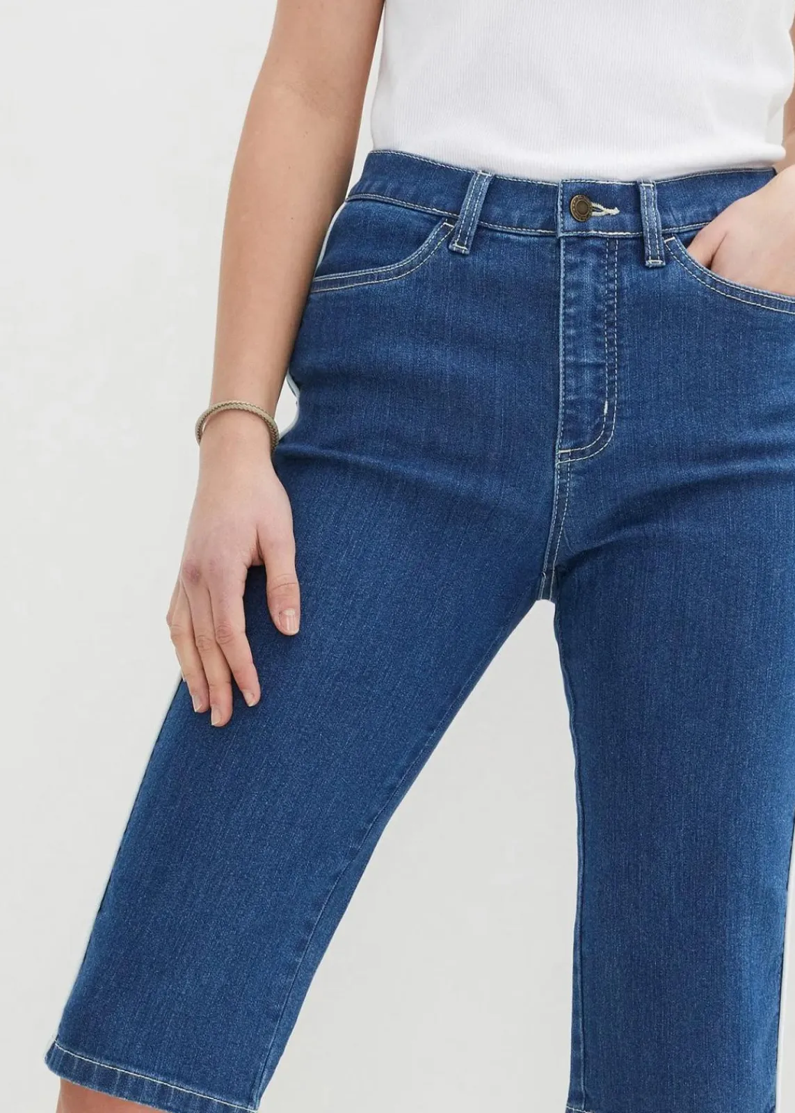 bonprix Jeans|Shorts^Jeans Bermuda Slim Fit High Waist blau denim used